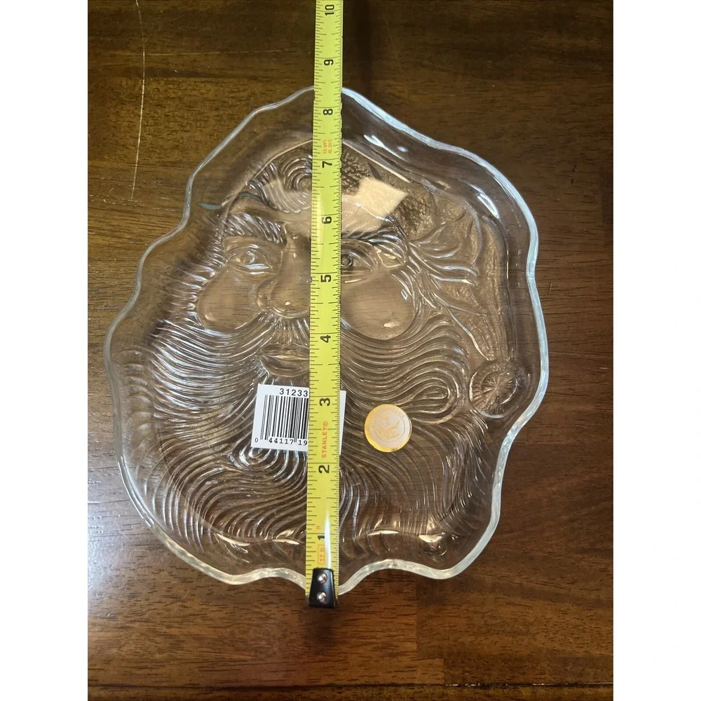 Crystal Clear Glass Santa Claus Platter Dish-Vintage Christmas‎ Holiday Candy